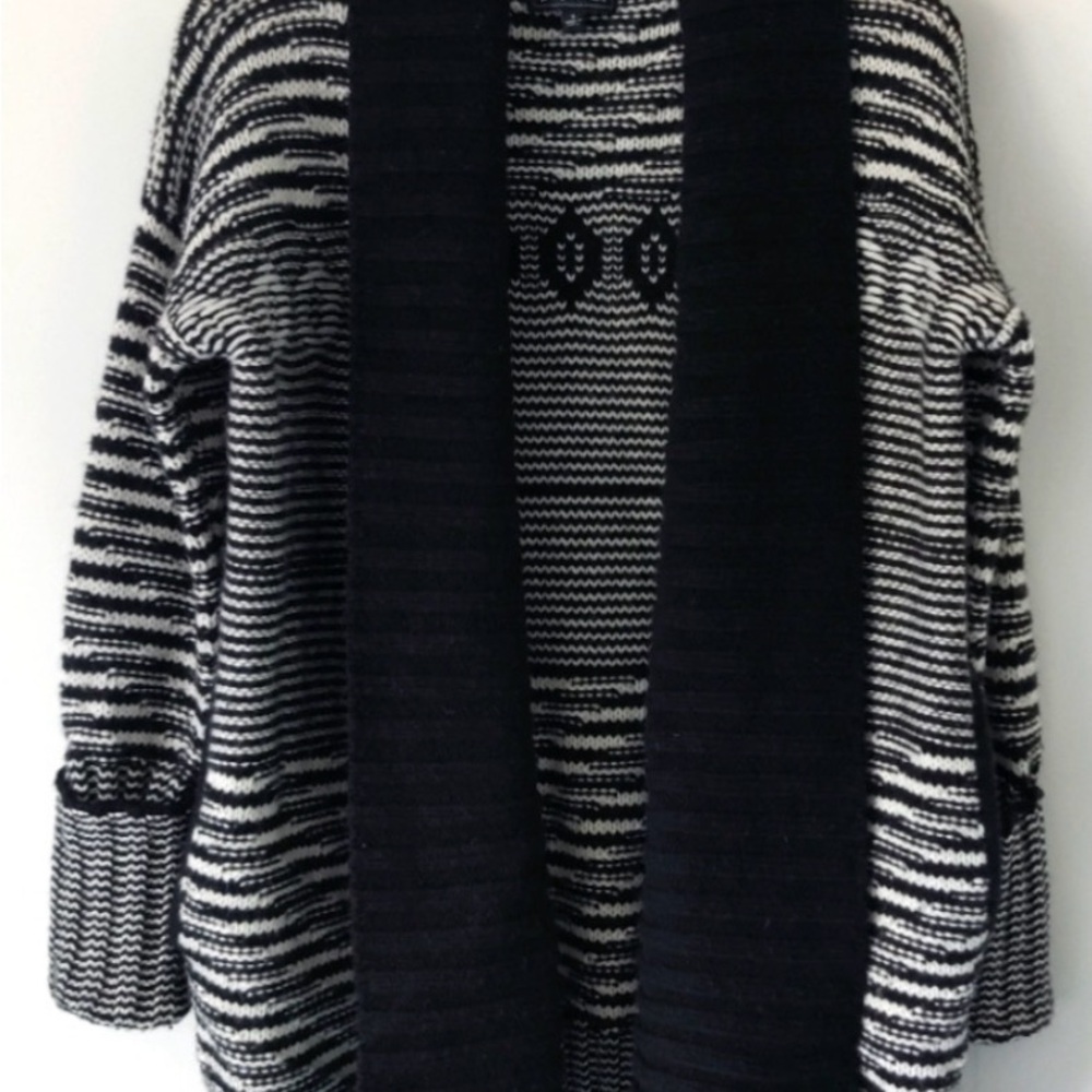 Sam Edelman Black and White Striped Cardigan Alpaca